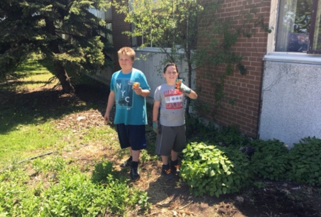 students helping in the garden